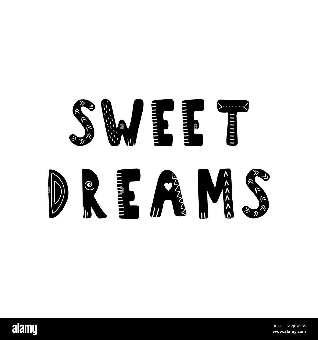 Sweet dreams lettering. Hand drawn scandinavian phrase and inspiration ...