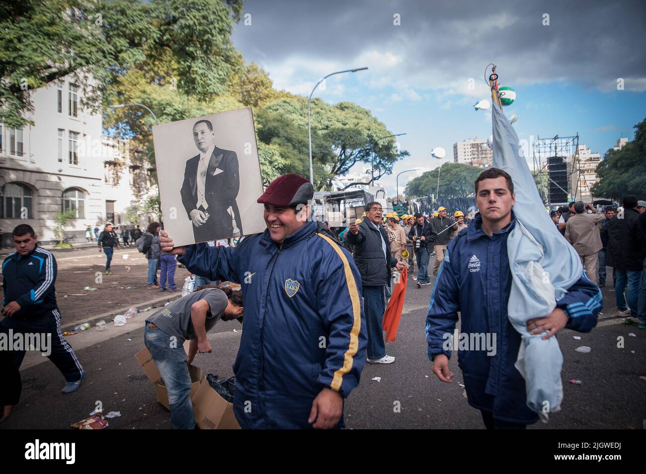 Peron Rally A demonstrator carrying an image of Juan Peron during the Workers' Day ...