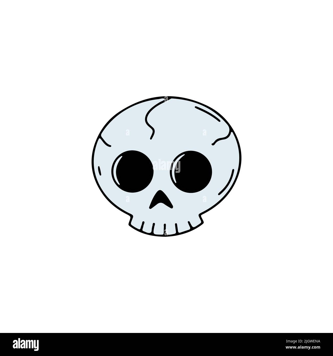 Hand drawn line art Halloween skull illustration isolated on white. Stock Vector