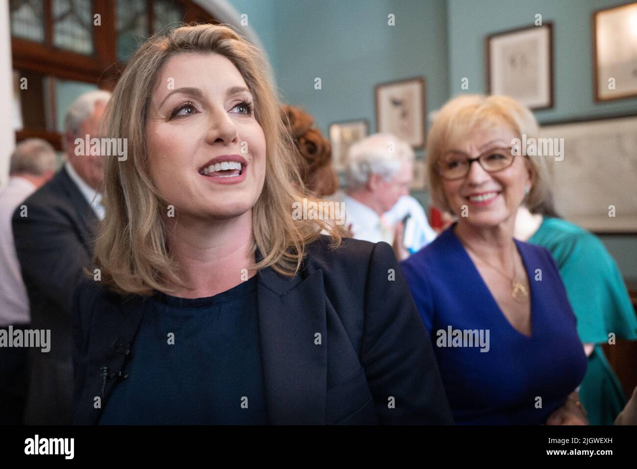Penny Mordaunt (left) supported by Andrea Leadsom MP at the launch of her campaign to be Conservative Party leader and Prime Minister, at the Cinnamon Club, in Westminster, London. Picture date: Wednesday July 13, 2022. Stock Photo