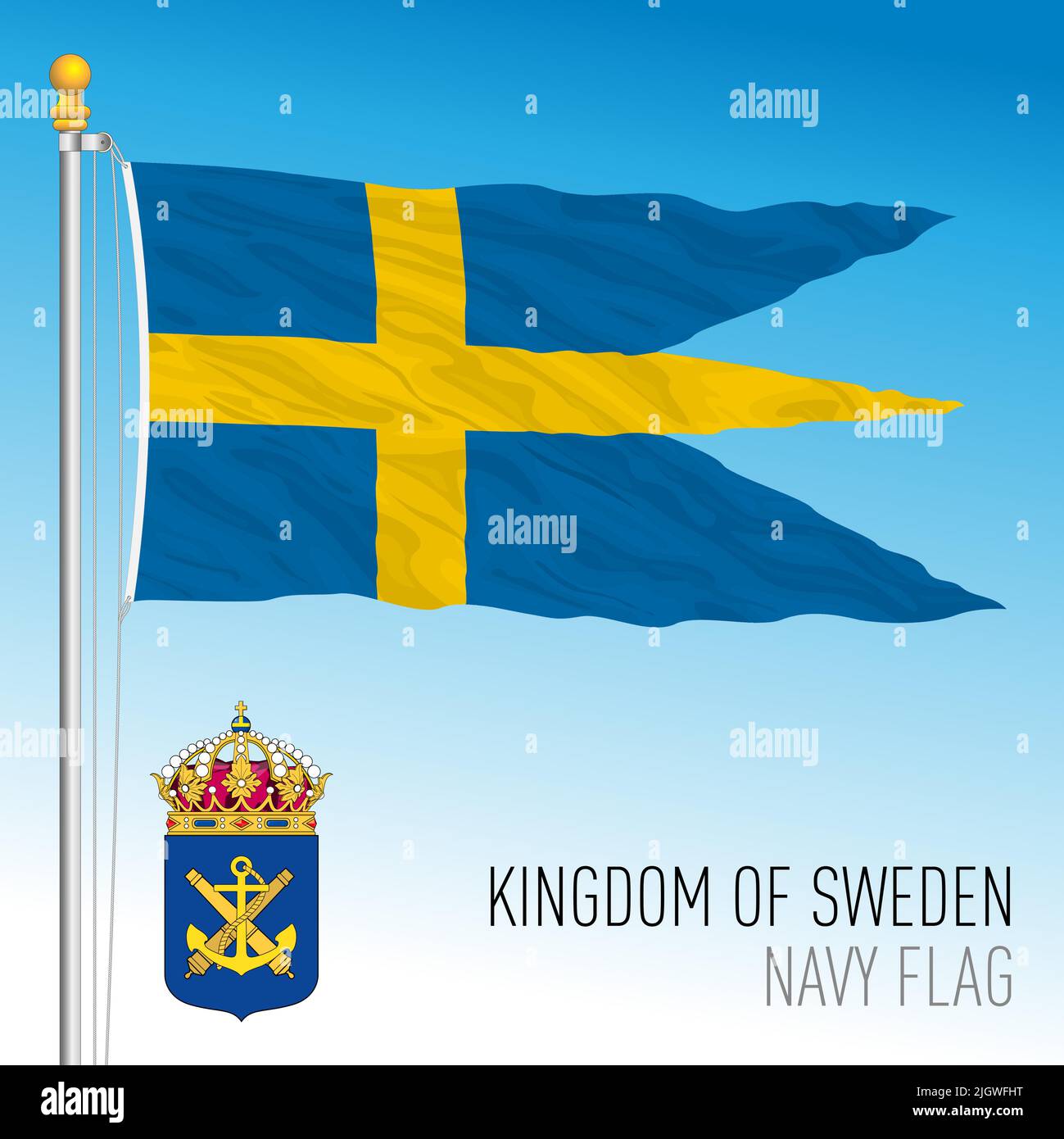 Swedish Navy flag and coat of arms, Kingdom of Sweden, European Union, vector illustration Stock Vector