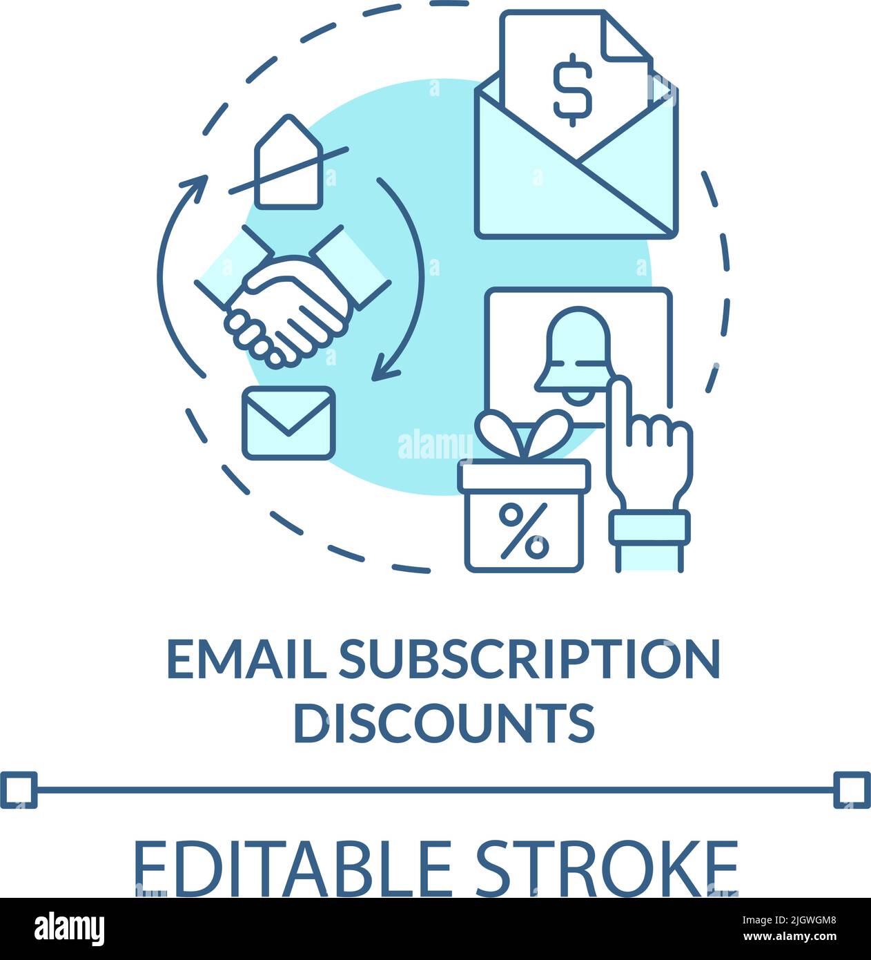 Email subscription discounts turquoise concept icon Stock Vector