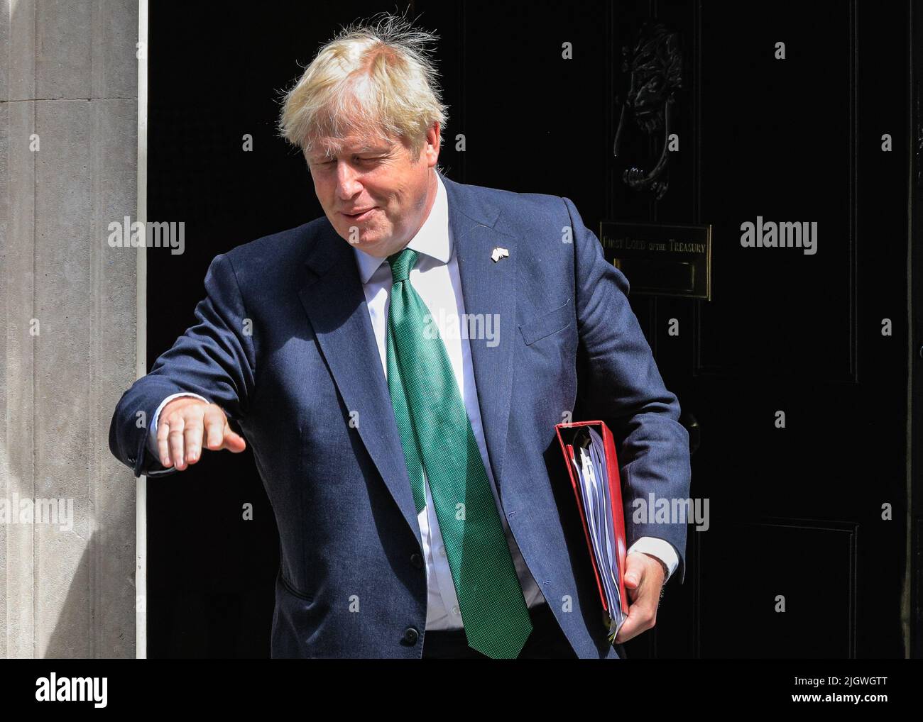 London, UK. 13th July, 2022. Boris Johnson, MP, British Prime Minister exits 10 Downing Street for what is potentially his last PMQs in that role at Parliament today. Credit: Imageplotter/Alamy Live News Stock Photo