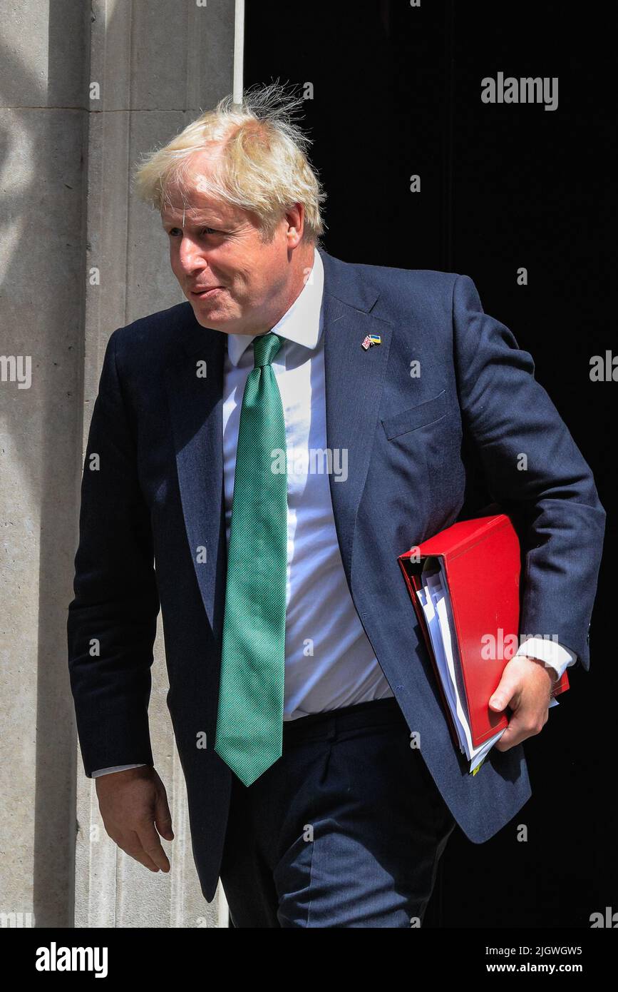 London, UK. 13th July, 2022. Boris Johnson, MP, British Prime Minister exits 10 Downing Street for what is potentially his last PMQs in that role at Parliament today. Credit: Imageplotter/Alamy Live News Stock Photo