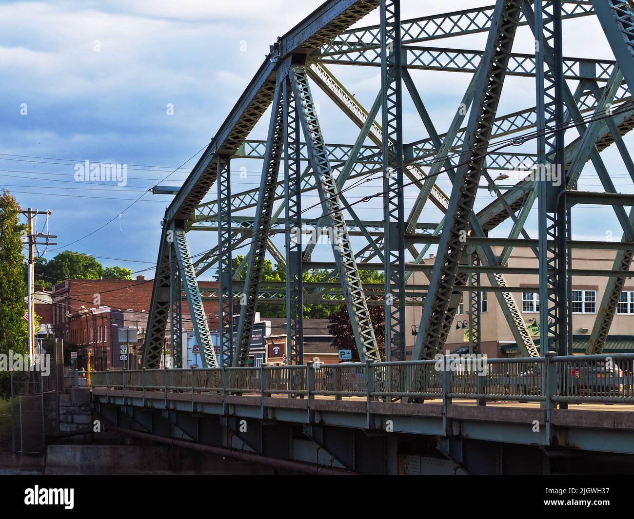 Truss Bridge over the Seneca River in Baldwinsville, New York, built in 1937 Stock Photo