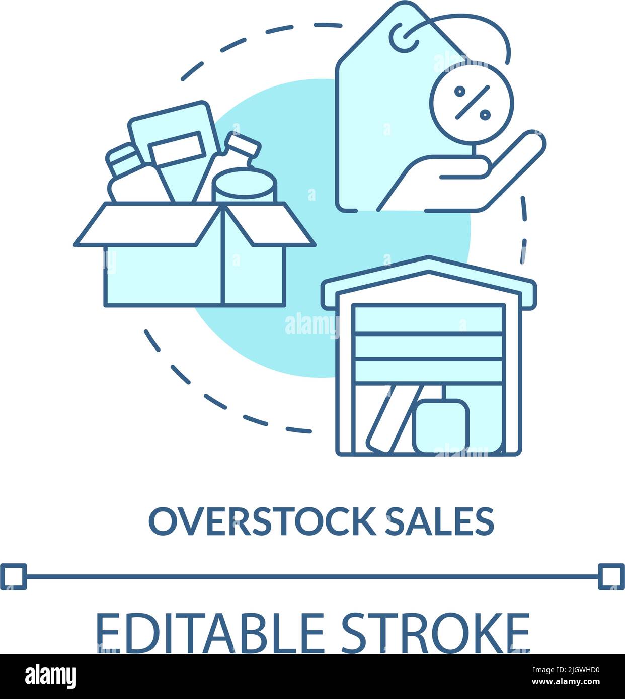 Overstock sales turquoise concept icon Stock Vector