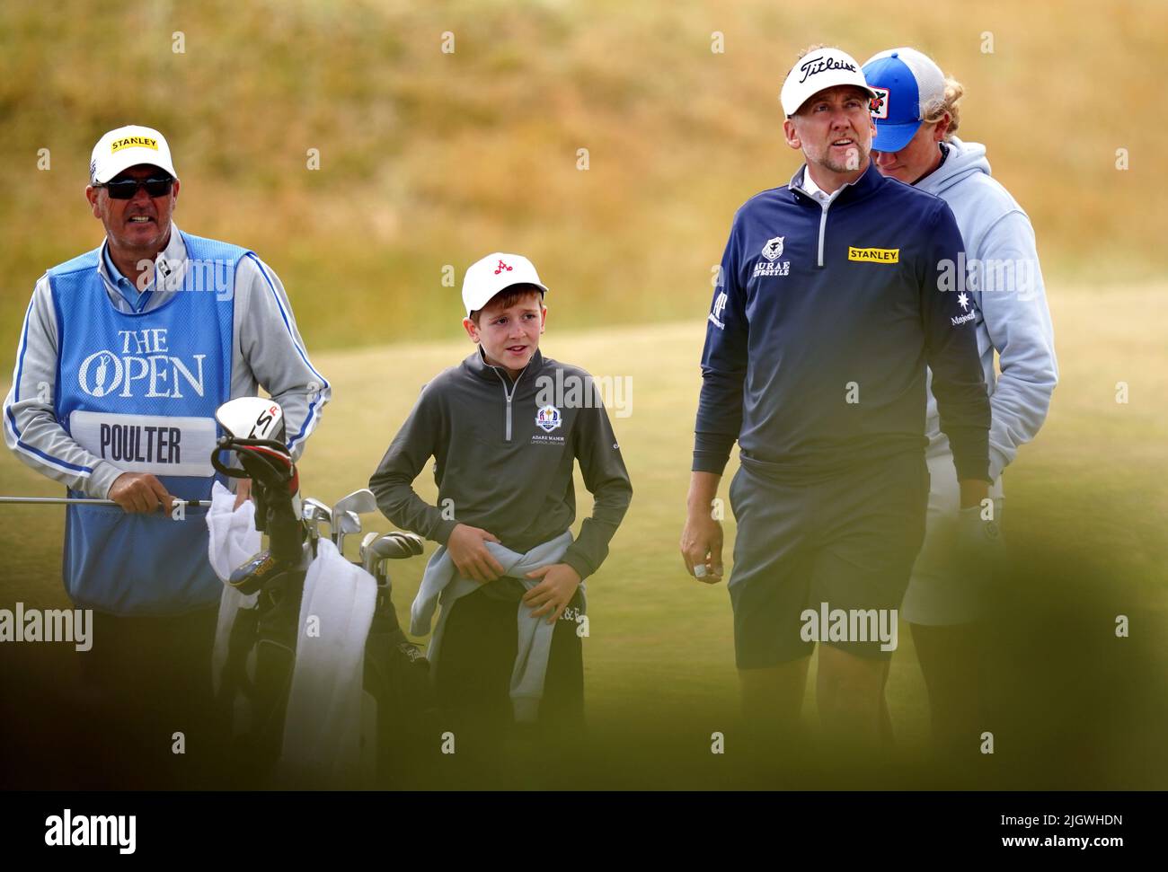 England's Ian Poulter with son Joshua Poulter during practice day four of The Open at the Old Course, St Andrews. Picture date: Wednesday July 13, 2022. Stock Photo