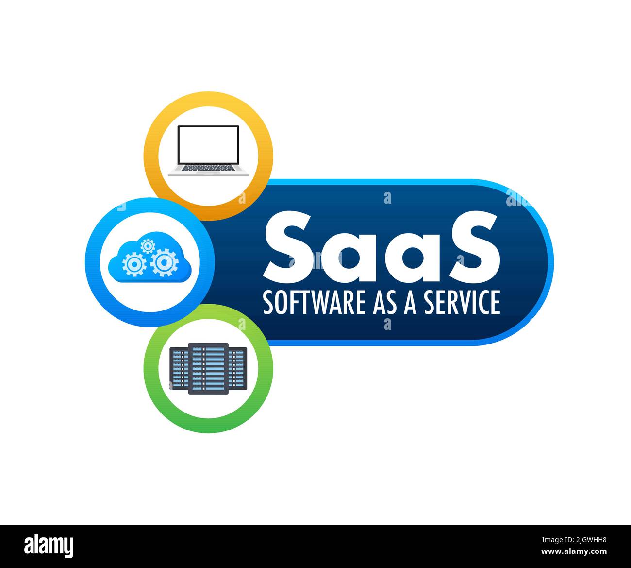 SaaS - Software as a service. Cloud sevice, synchronize. Vector illustration. Stock Vector
