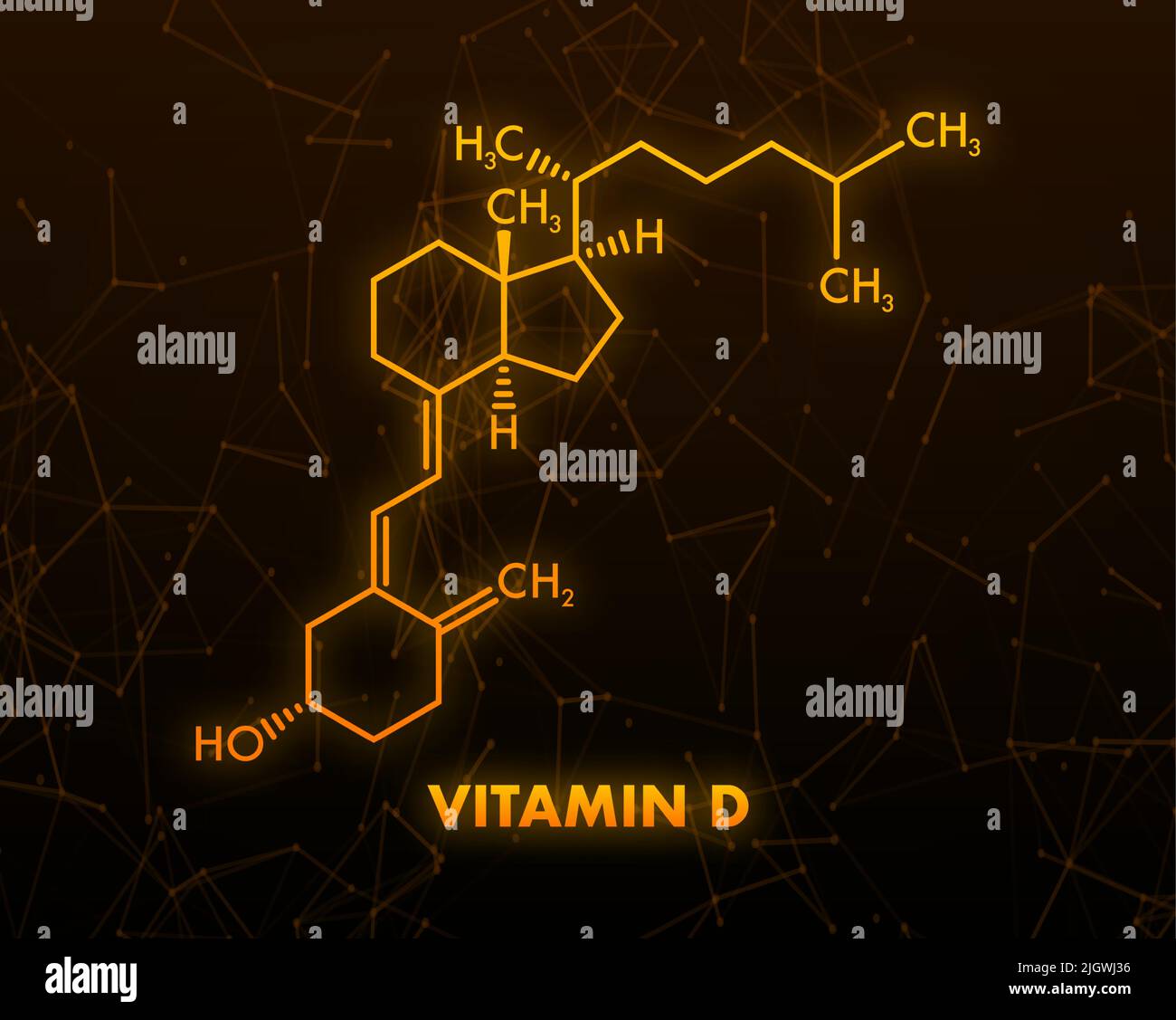 Green vitamin d formula on golden background. Vector 3d illustration