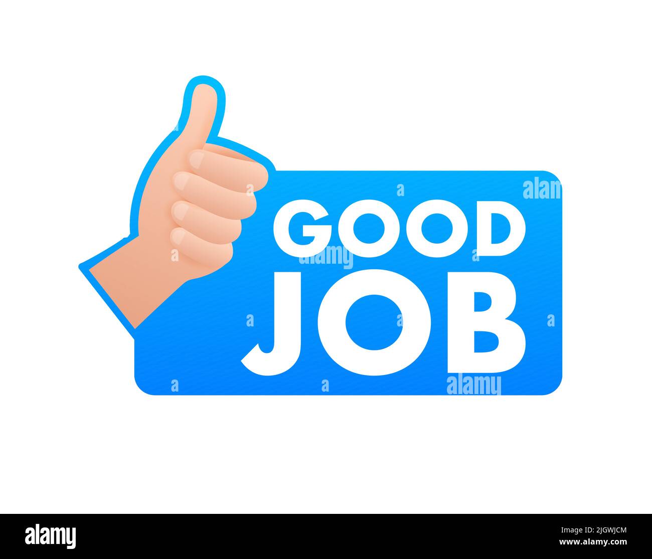 Good job and thumb up sticker label. Vector stock illustration. Stock Vector