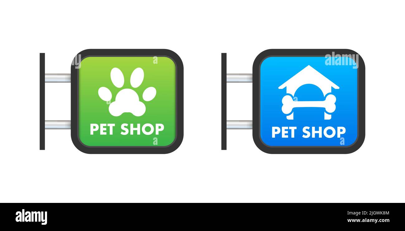 Pet shop label, sign. Zoo store. Signboard with emblem. Vector stock