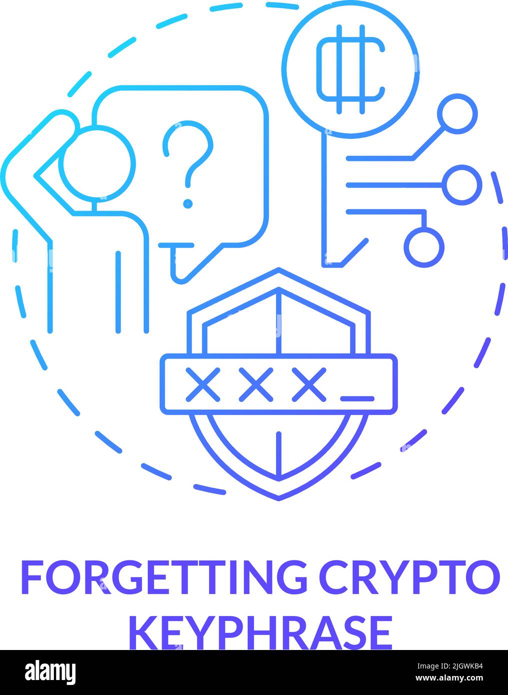 Forgetting crypto keyphrase blue gradient concept icon Stock Vector