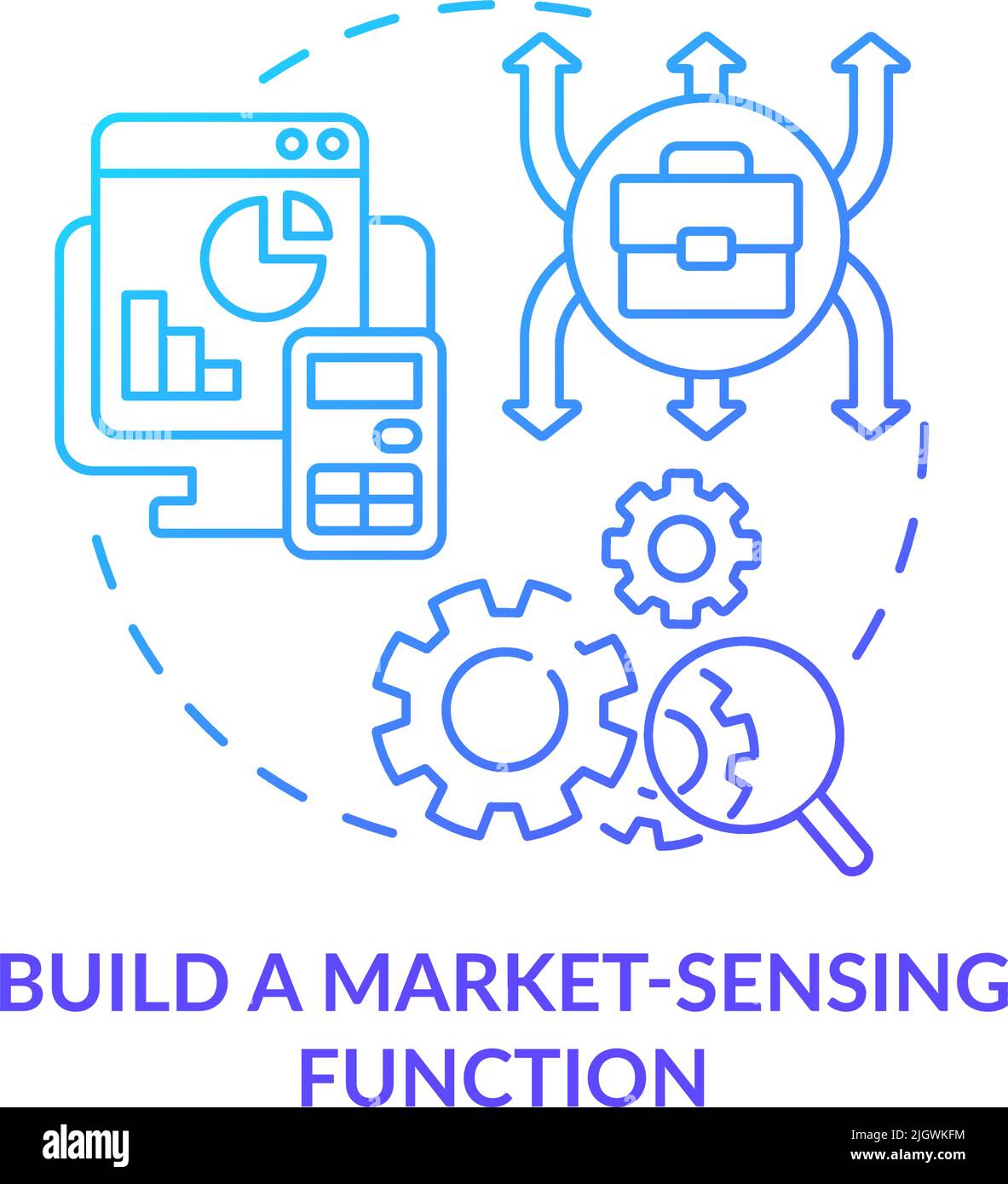 Build market sensing function blue gradient concept icon Stock Vector