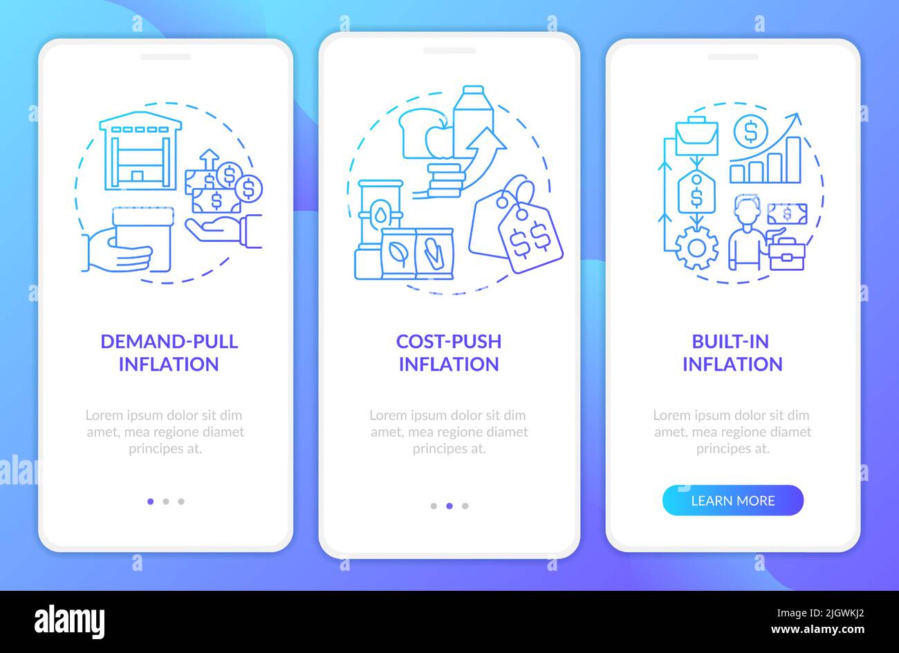 Inflation types blue gradient onboarding mobile app screen Stock Vector ...