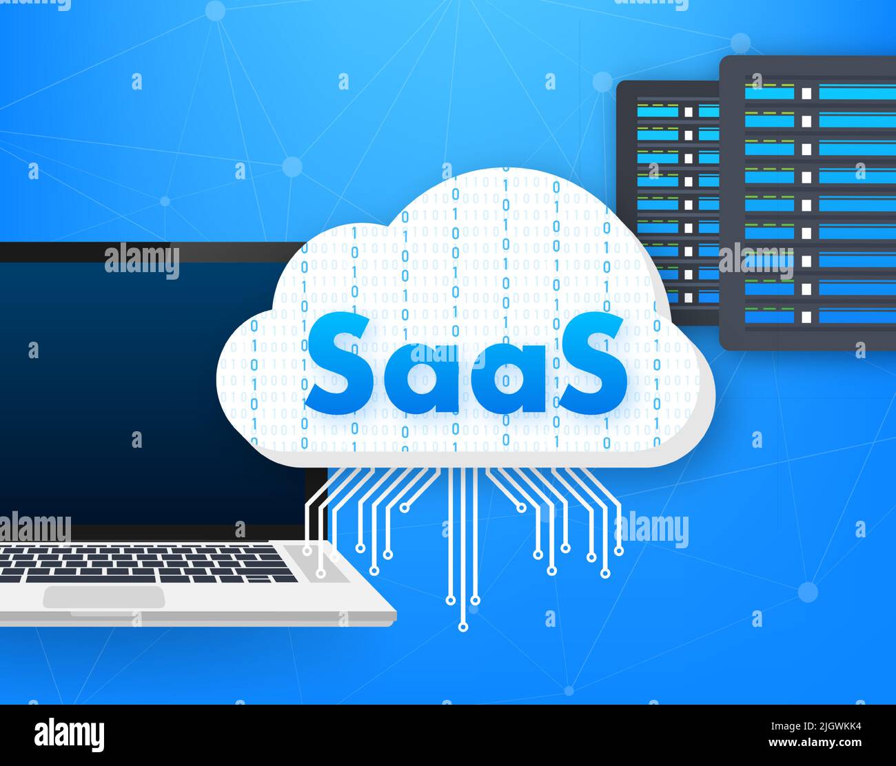 SaaS - Software as a service. Cloud sevice, synchronize. Vector illustration. Stock Vector