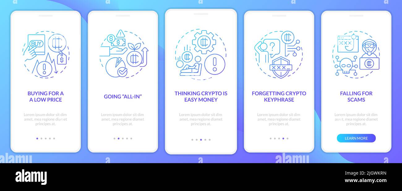 Common crypto mistakes blue gradient onboarding mobile app screen Stock ...