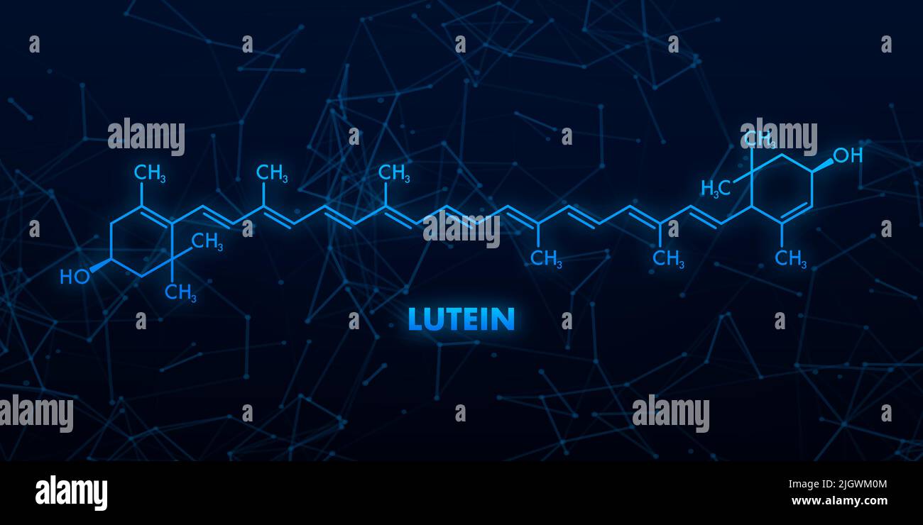 Lutein formula. Lutein yelloworange plant pigment molecule Stock