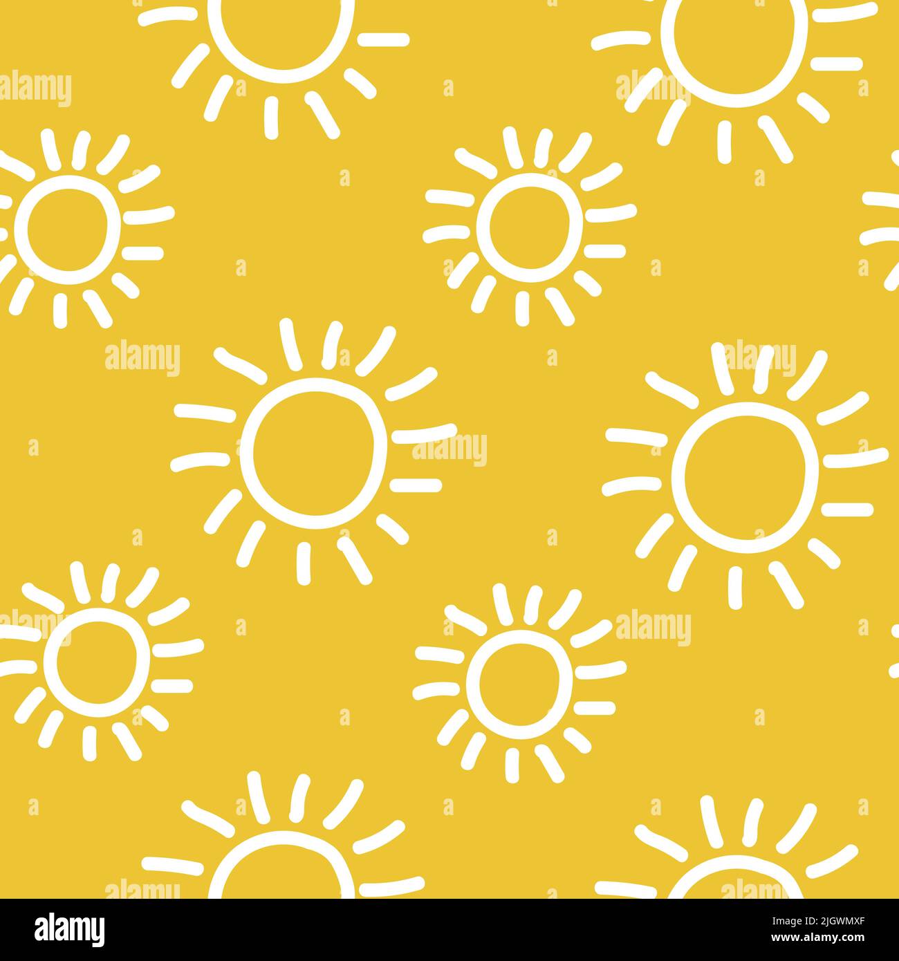 Seamless sun pattern by hand white line sunny on yellow background ...