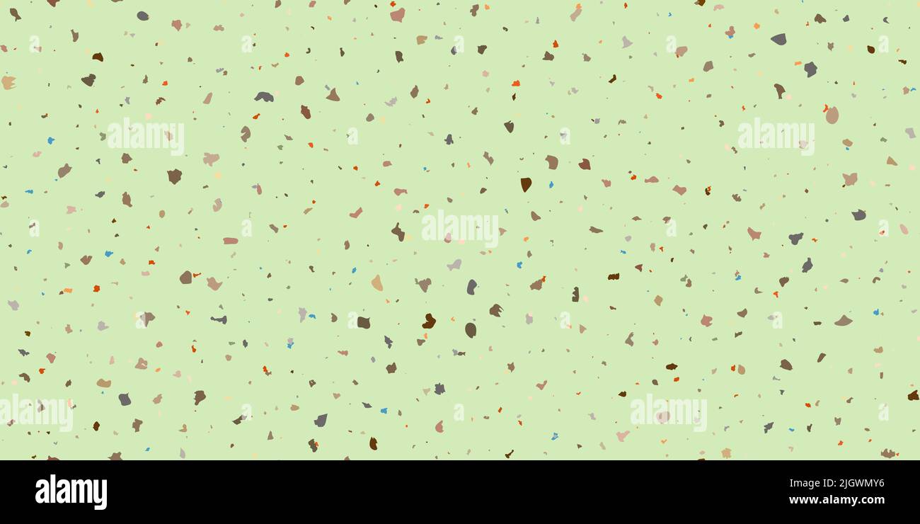 Terrazzo flooring seamless pattern with pieces of granite, quartz, glass and stone. Marble floor texture. Green classic paving design. Abstract wall b Stock Vector