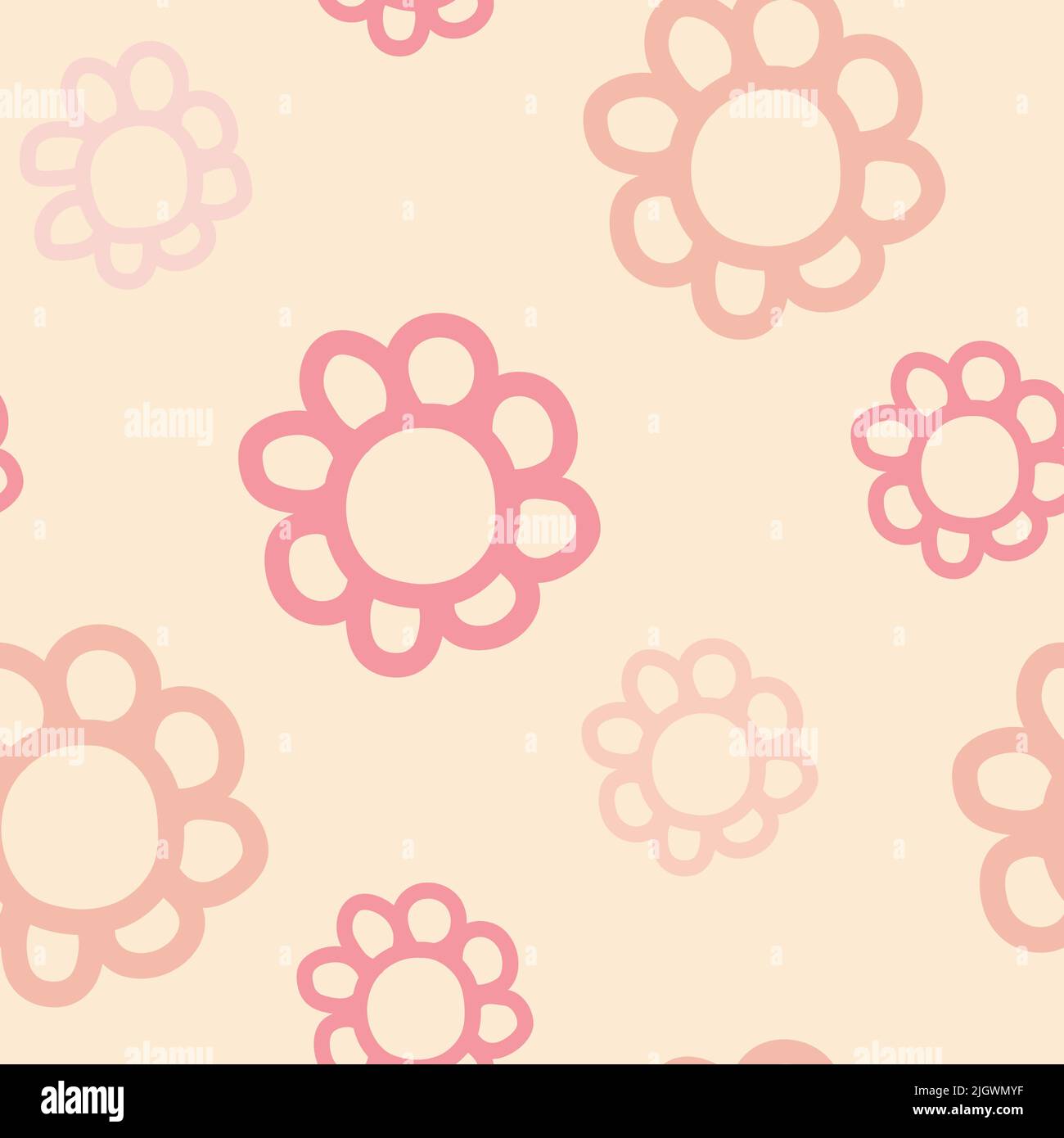 Seamless pattern pink of flowers by hand kids Stock Vector