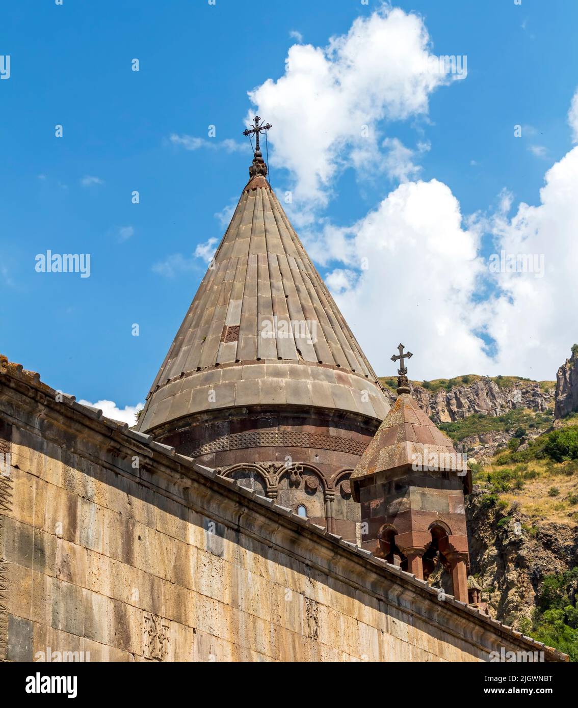 Geghard monastery complex, a unique architectural structure in Kotayk region, Armenia.It is included in the UNESCO list of World Cultural Heritage Sit Stock Photo