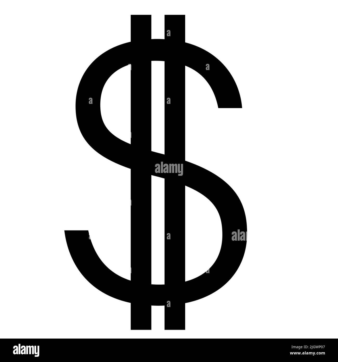 Dollar USD currency sign silhouette in front view isolated on white. Currency by the Central Bank of America. Vector design element. Stock Vector