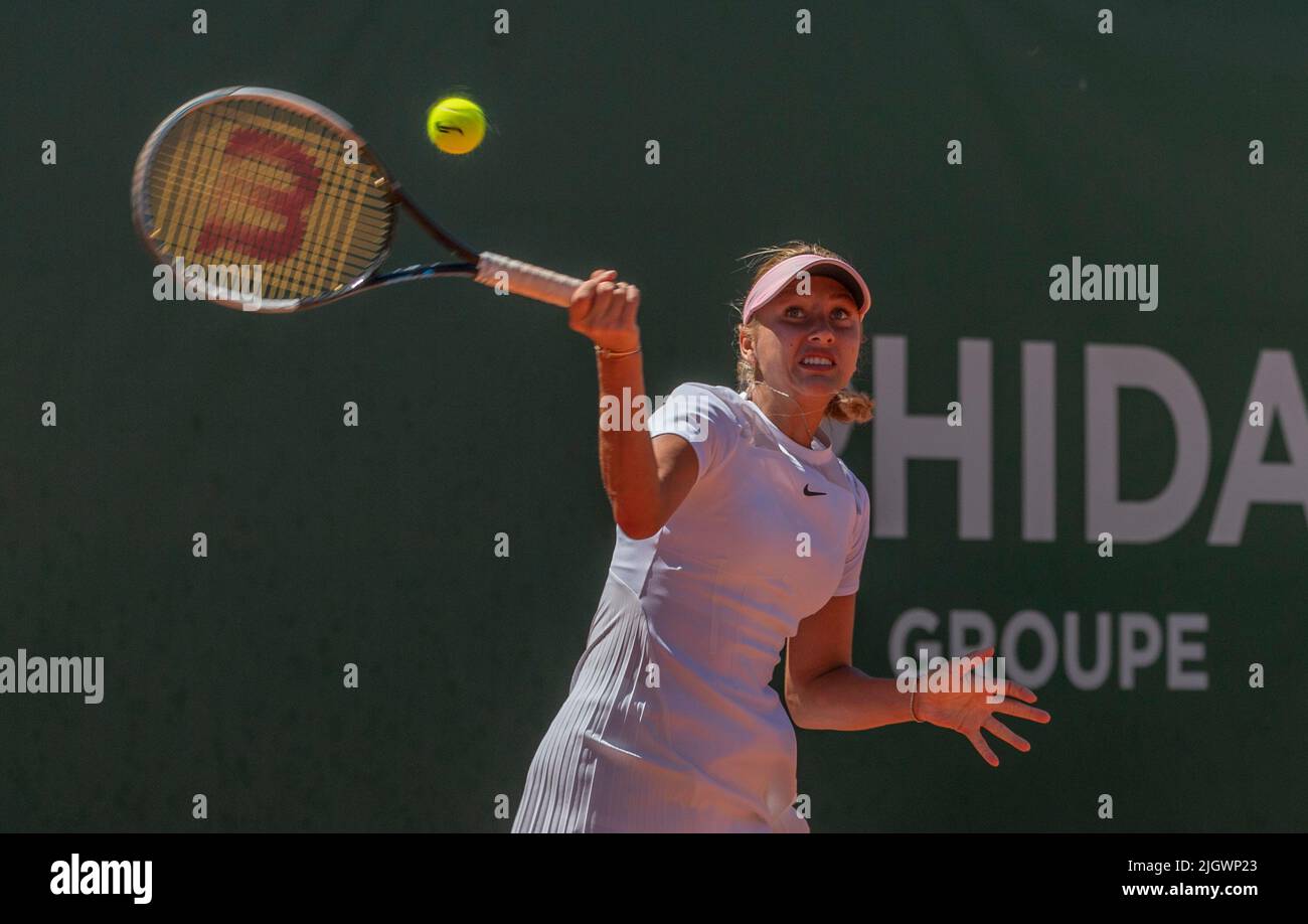 Lausanne Switzerland, 07/13/2022: Anastasia Potapova of Russia is in action during Lausanne 2022 tennis tournament WTA 250. 16th final of the Lausanne 2022 tennis tournament WTA 250. Credit: Eric Dubost/Alamy Live News Stock Photo