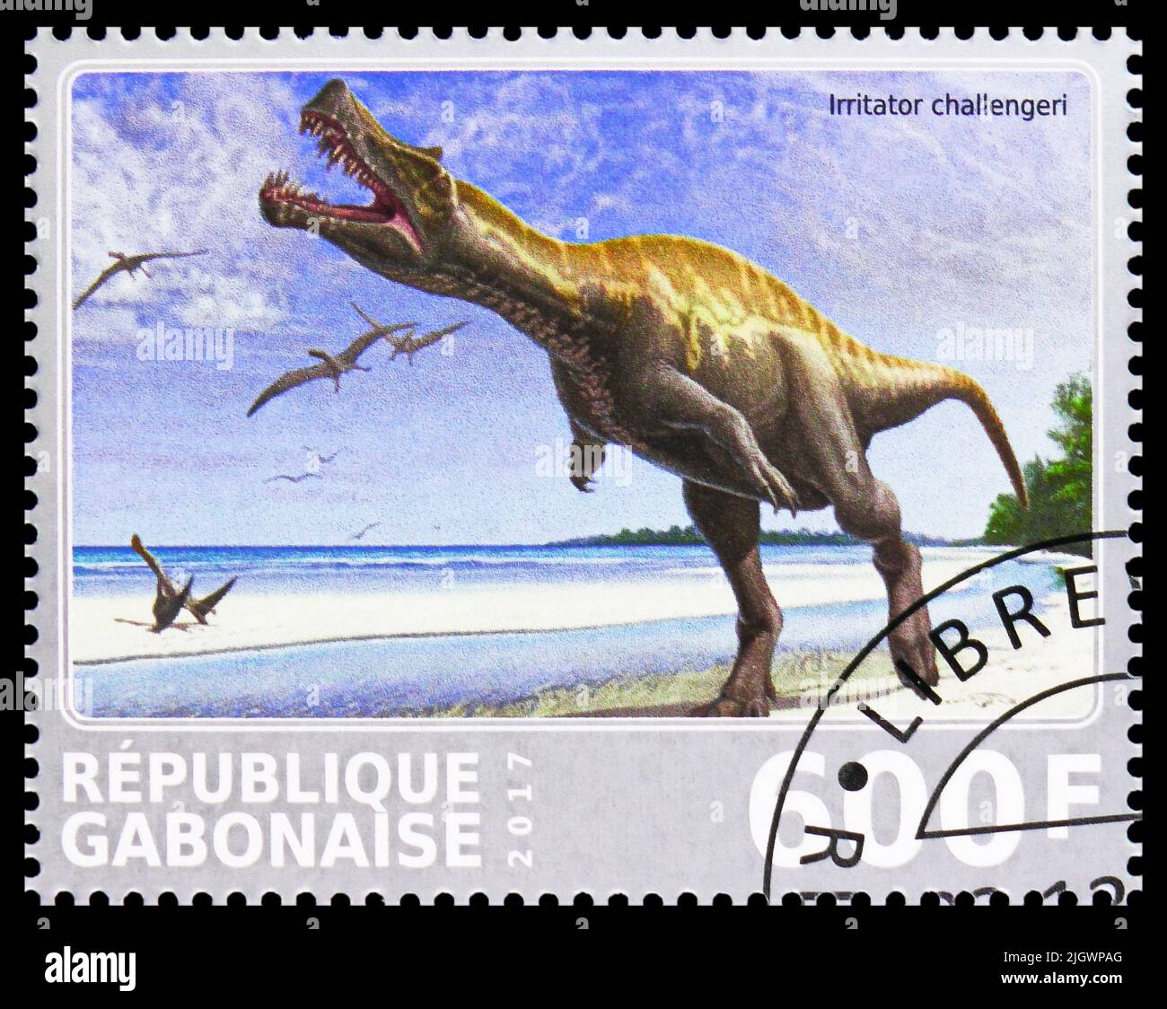 MOSCOW, RUSSIA - JUNE 17, 2022: Postage stamp printed in Gabon shows Irritator challengeri, Dinosaurs serie, circa 2017 Stock Photo