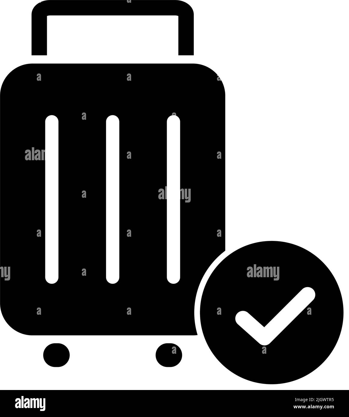 Suitcase and check mark silhouette icon. Check luggage. Baggage check. Editable vector Stock