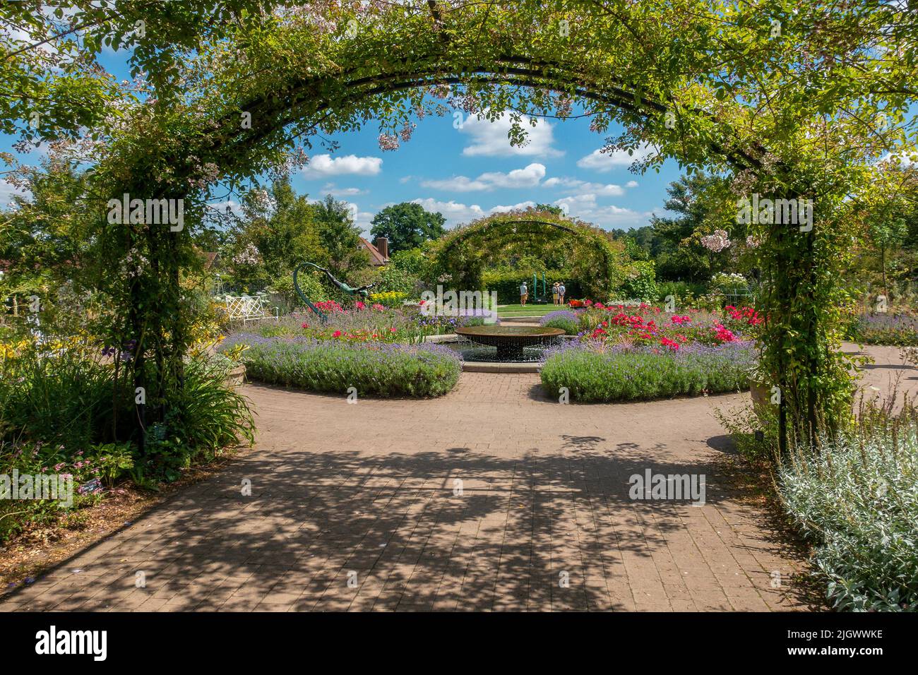 Arch,and,Fountain,RHS,Wisley Gardens,Wisley,England,UK Stock Photo