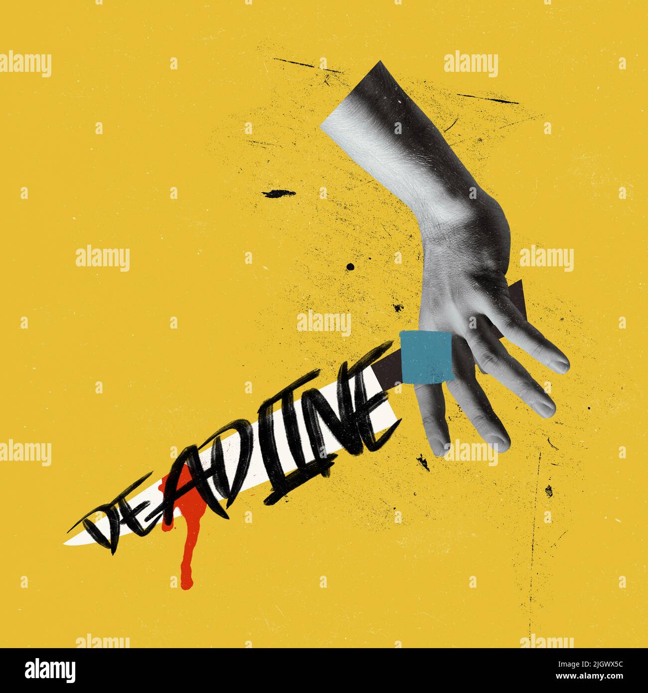 Contemporary art collage. Conceptual image with male hand holding knife ...