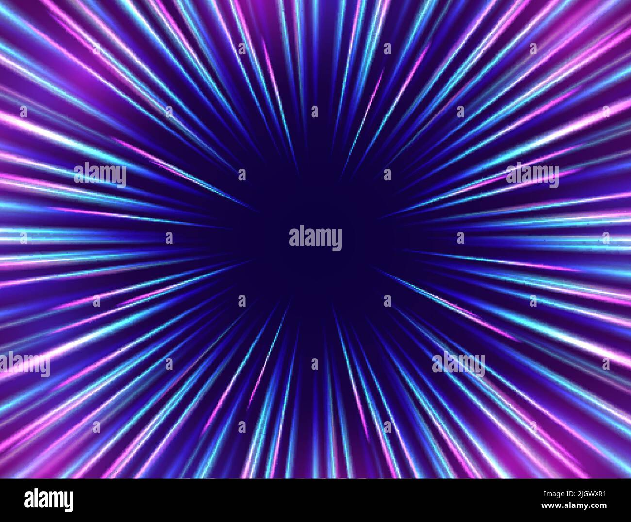 Light in motion effect, neon color trails, cosmic hyperspace jump concept. Stock Vector