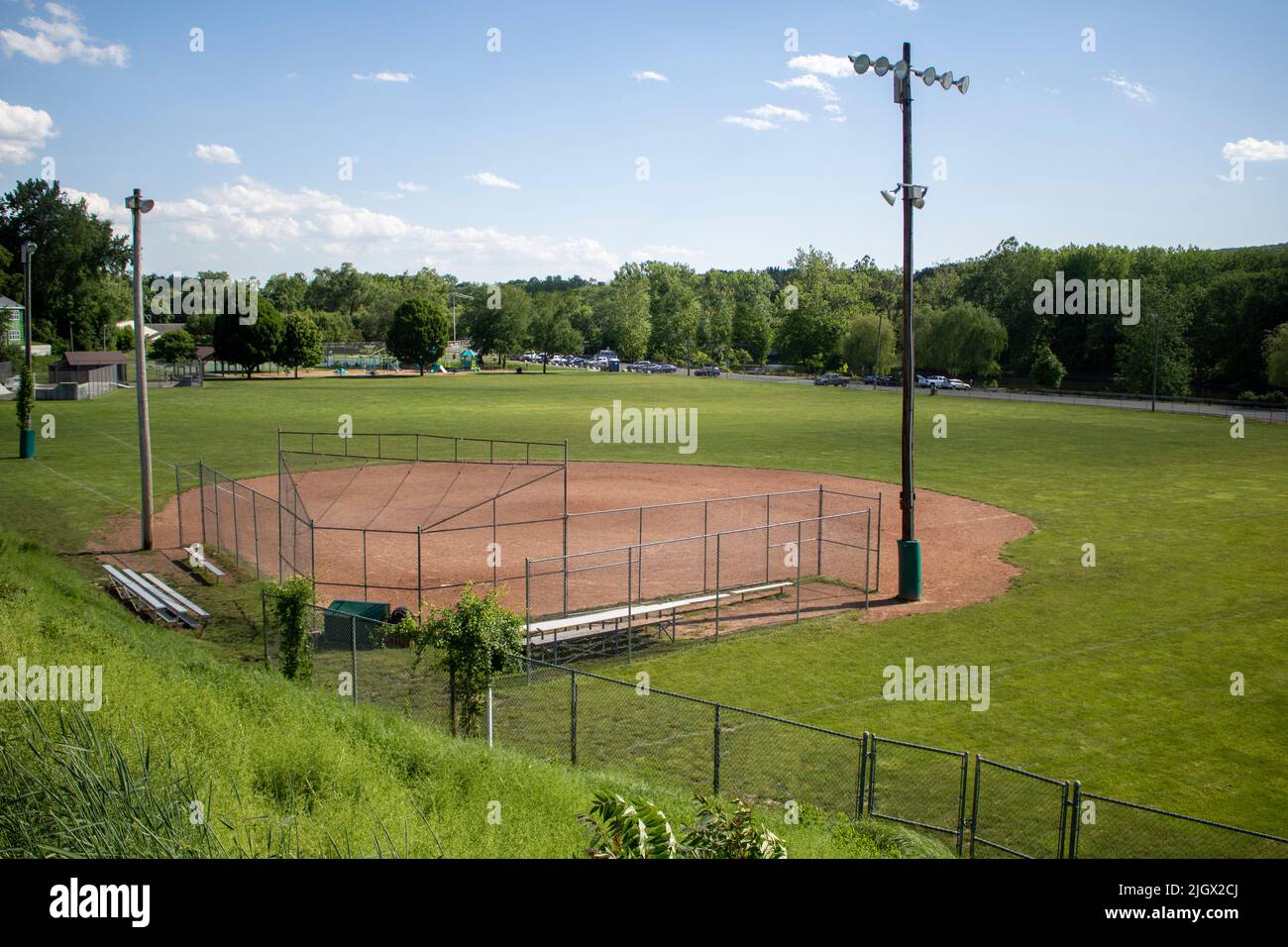 Park public baseball diamond for a birds eye view Stock Photo
