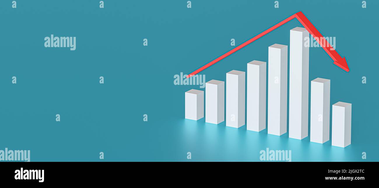 3d graph with decrease report. diagram with recession... Business and bankruptcy concept. Bankrupt graph with recession. 3d ...