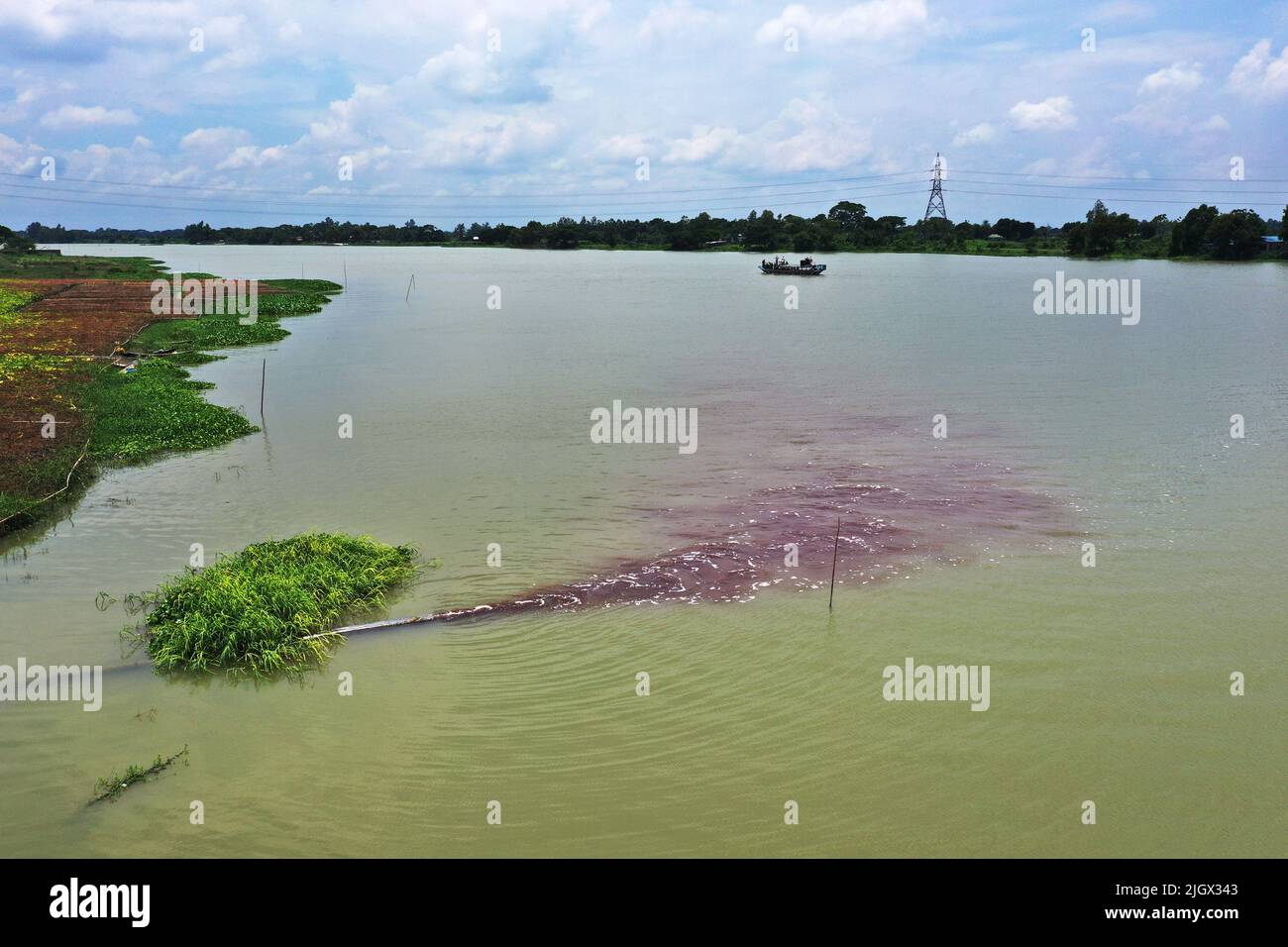 Dhaka, Bangladesh July 13, 2022 Effluent discharge from Savar Tannery Industrial Estate makes