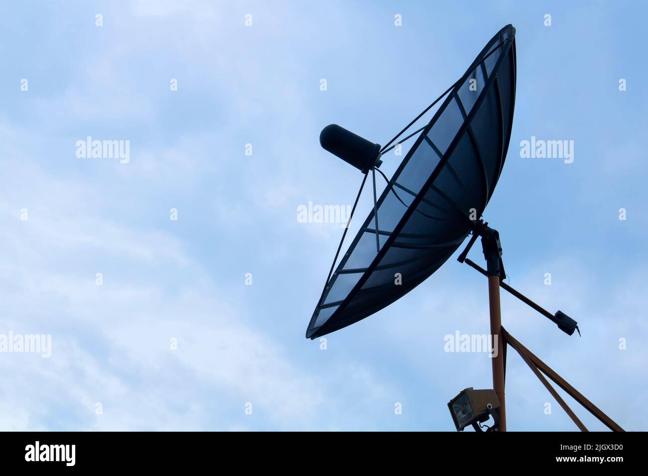 Satellite dishes communication technology network with Blue sky surf in background, Satellite dish In the countryside Stock Photo