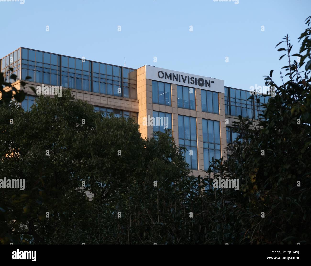 Shanghai.China-Feb.25th 2022: OmniVision company sign on office building. OmniVision Technologies Inc. is a Chinese semiconductor manufacturer Stock Photo