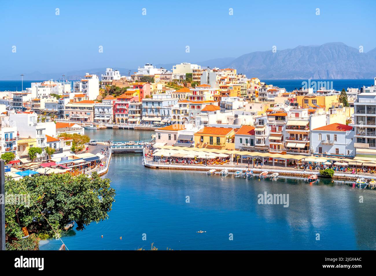 Marina of Agios Nikolaos, Island Crete, Greece Stock Photo