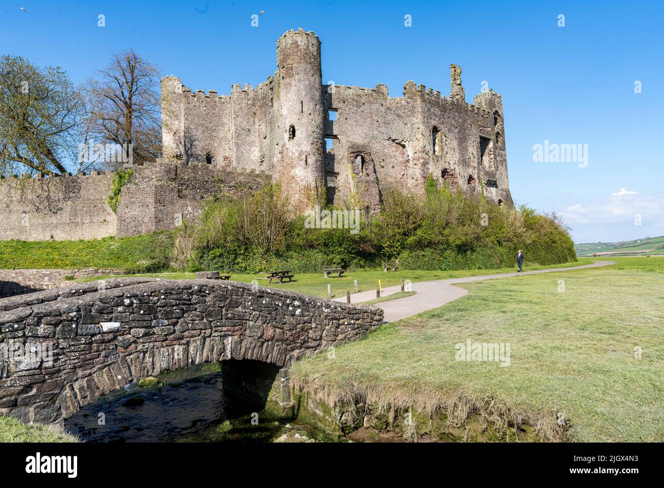 Laugharne Castle(Castell Talacharne), Camarthenshire, Wales UK Stock Photo