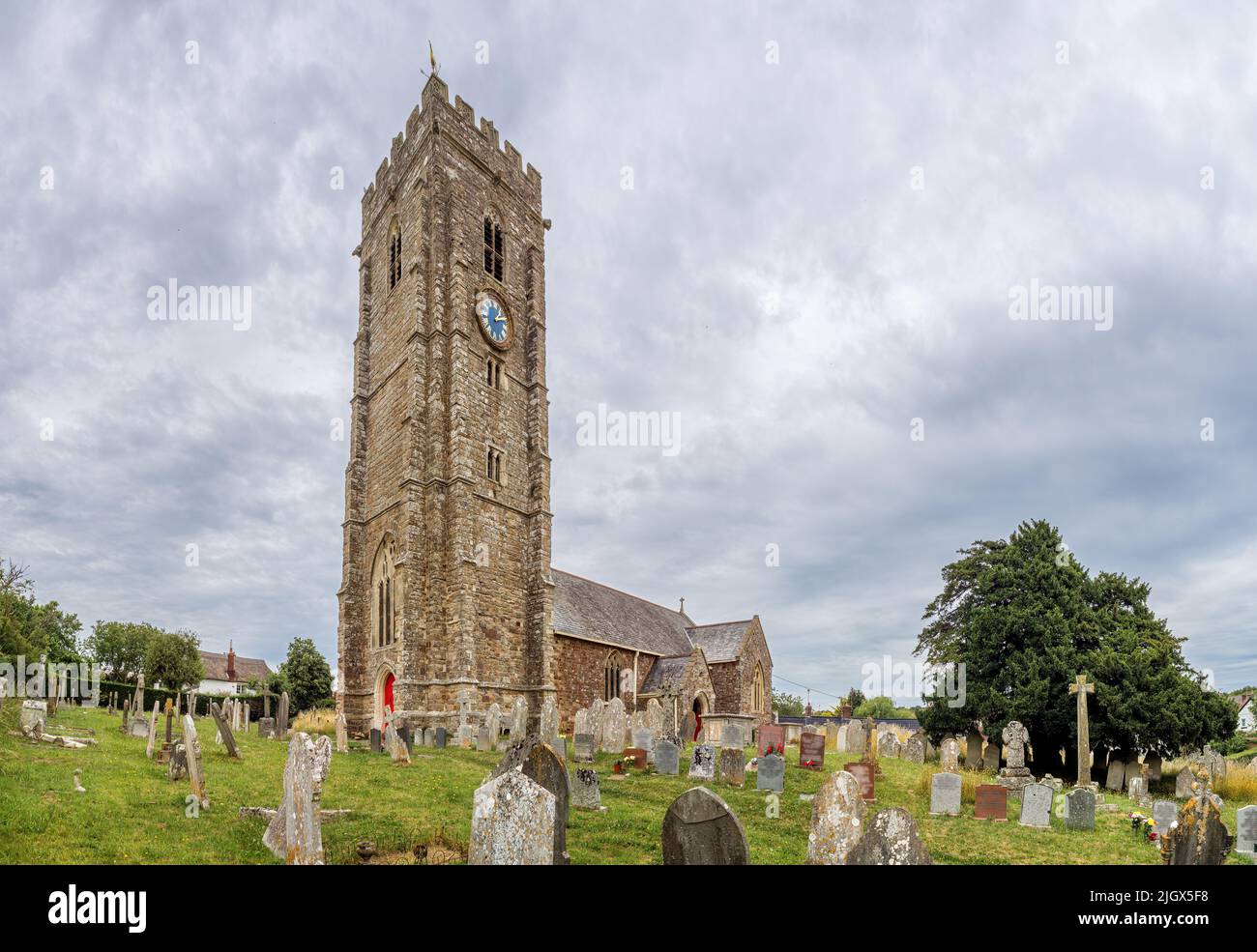 Historic Parish Church of Saint Swithun's in Woodbury near Exmouth, Devon - consecrated in 1409 Stock Photo