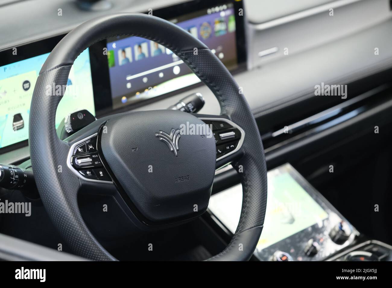 Shanghai.ChinaFeb.8th 2022 Neta EV interior and brand logo on