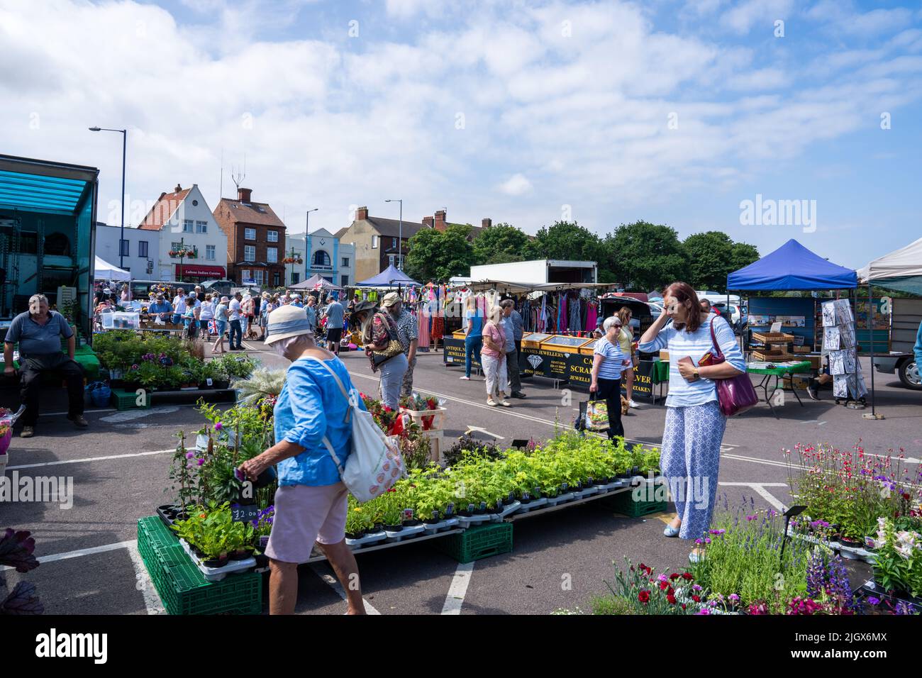 A view of the local weekly market at Sheringham North Norfolk Stock Photo Alamy