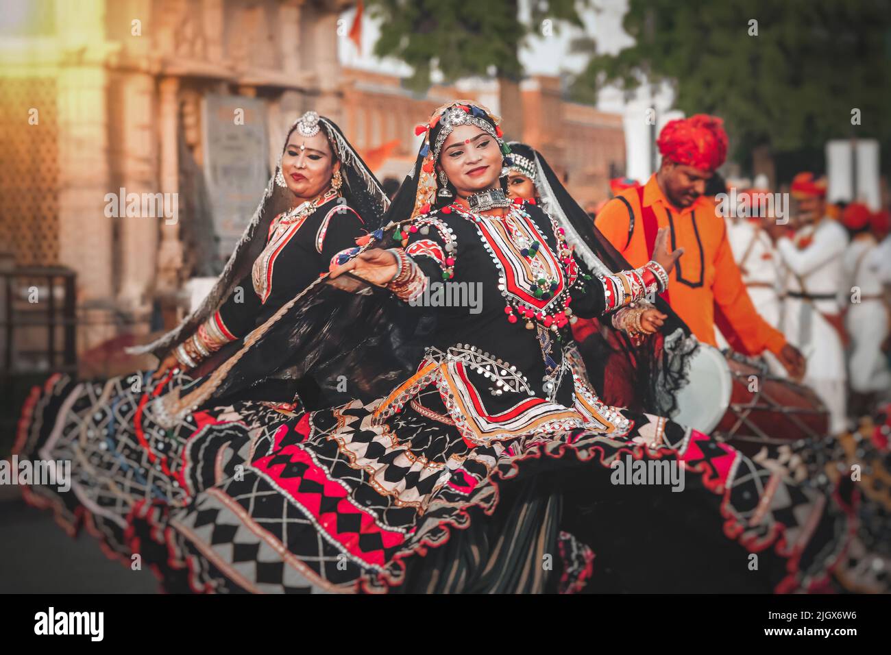 Jaipur, Rajasthan, India- April 05, 2022: Folk dance in gangaur festival. Stock Photo