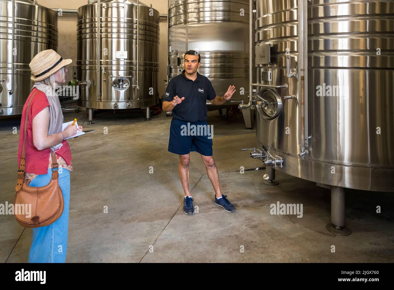Frédéric Raspail shows the winery where crémant is produced in the traditional way from Clairette grapes. Saillans, Drôme, France Stock Photo
