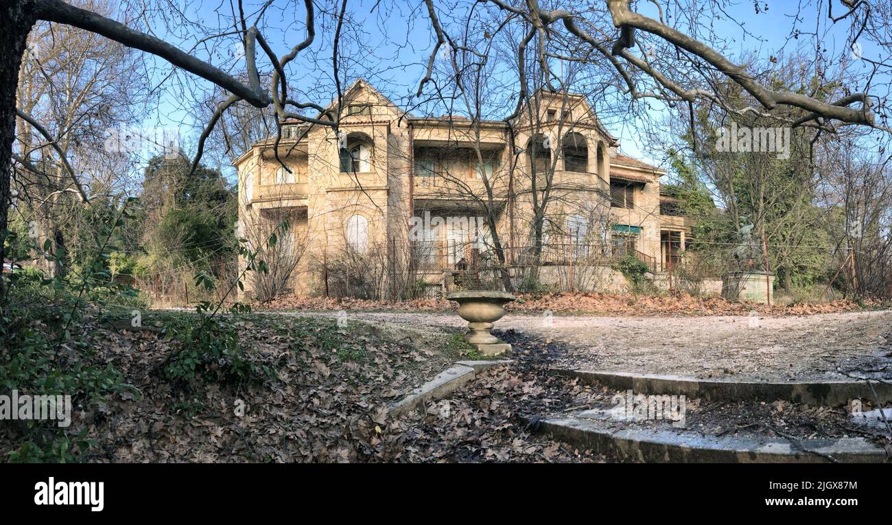 View of Summer Palace of former Royal Greek family at Tatoi, Acharnes, Greece. Abandoned palace in Greece Stock Photo