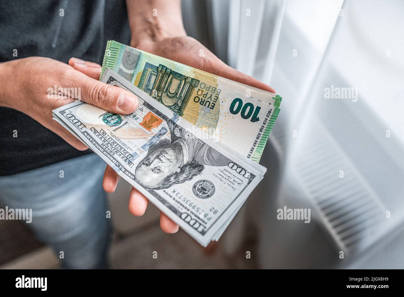 Euros And Dollars In Female Hands Stock Photo Alamy scotland-s-warm-welcome-for-dollars-and-euros