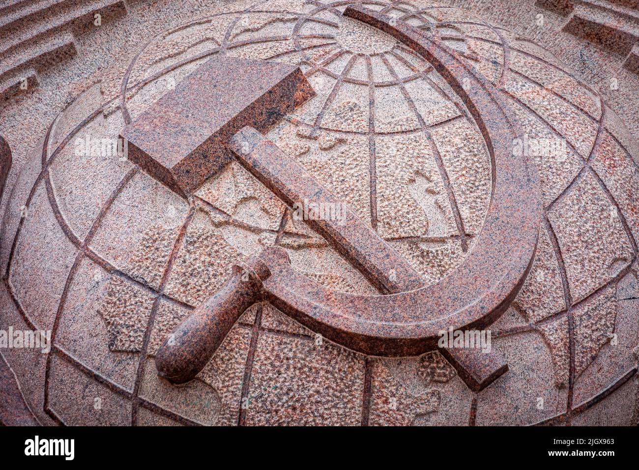Russian communist Hammer and Sickle symbol from former Soviet Union in Kiev, Ukraine Stock Photo