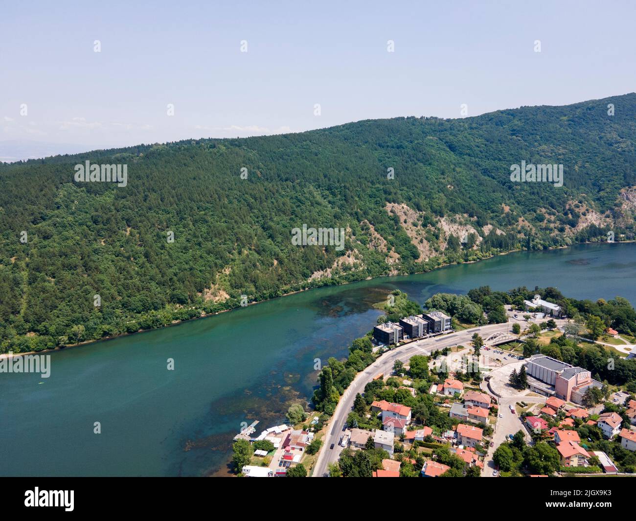 Aerial summer view of Pancharevo lake, Sofia city Region, Bulgaria ...