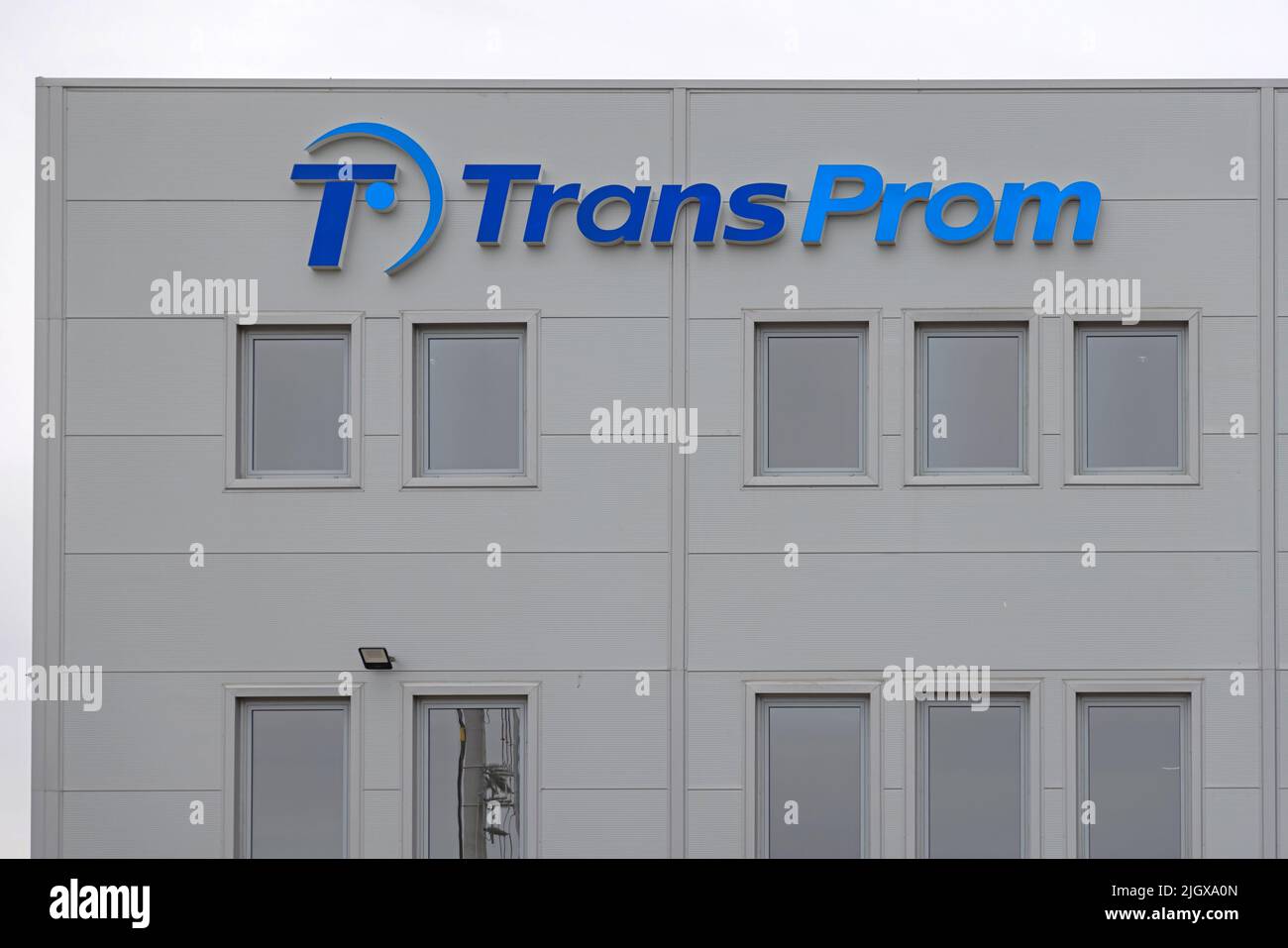 Dobanovci, Serbia - September 30, 2021: Company TransProm Organization for International Transport Freight Forwarding and Logistics Operations. Stock Photo