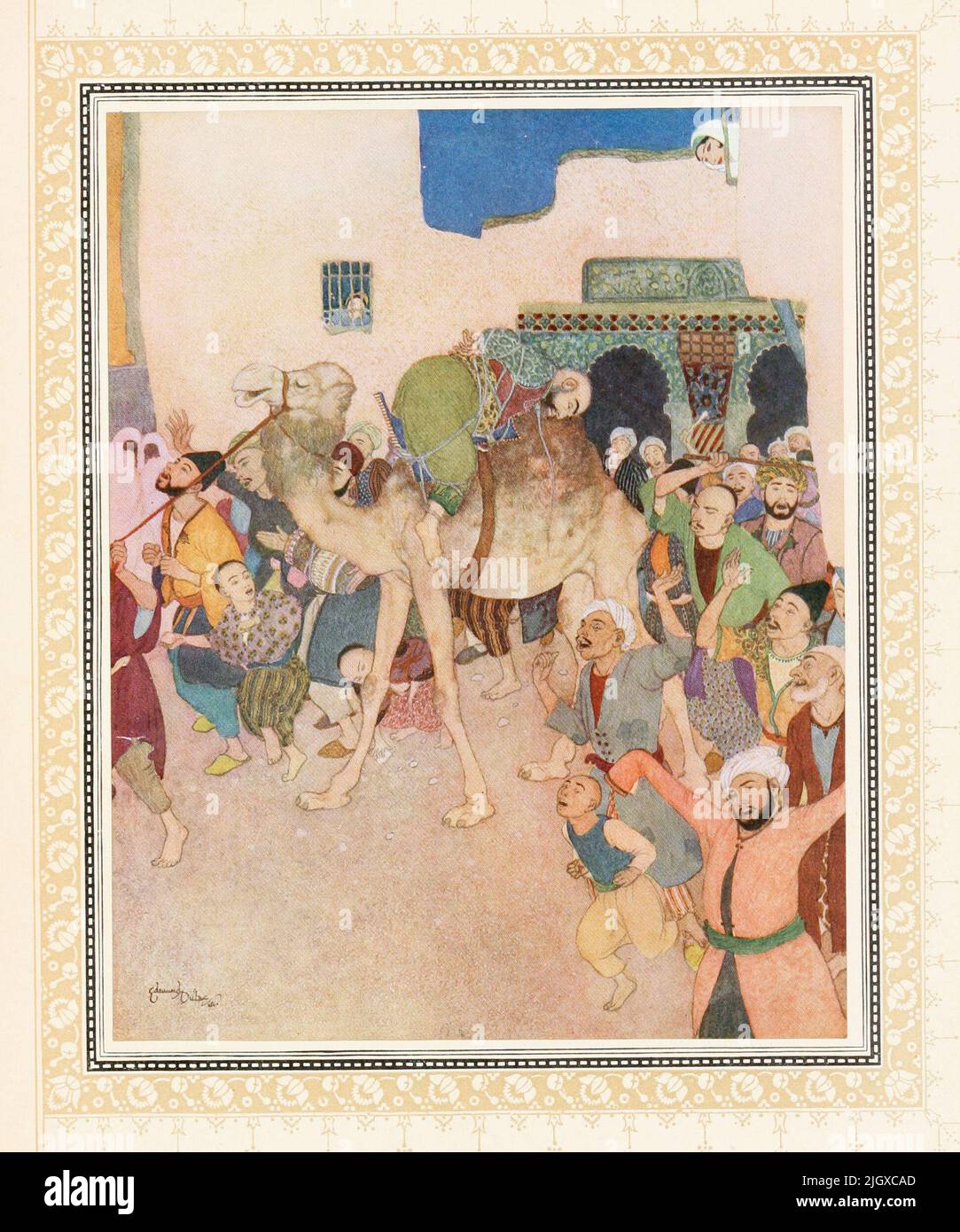 Abu-l-Hasan orders that the Sheiks of the district should be taken to be impaled on the back of a mangy camel. Illustration by Edmund Dulac for Sinbad the Sailor & Other Stories from the Arabian Nights (1914) Stock Photo